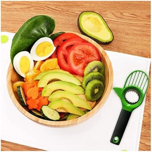 Cutit 3in1 pentru Avocado, Cutit, Scoatere Miez si Feliator Pulpa, din PP si Otel Inoxidabil, Negru/Verde