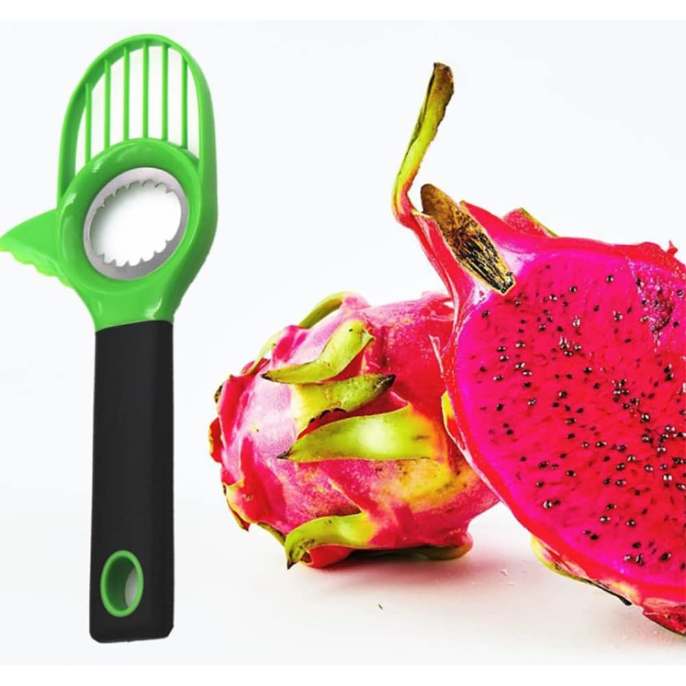 Cutit 3in1 pentru Avocado, Cutit, Scoatere Miez si Feliator Pulpa, din PP si Otel Inoxidabil, Negru/Verde