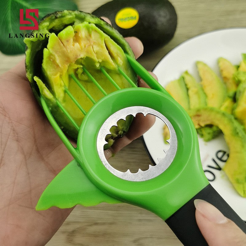 Cutit 3in1 pentru Avocado, Cutit, Scoatere Miez si Feliator Pulpa, din PP si Otel Inoxidabil, Negru/Verde