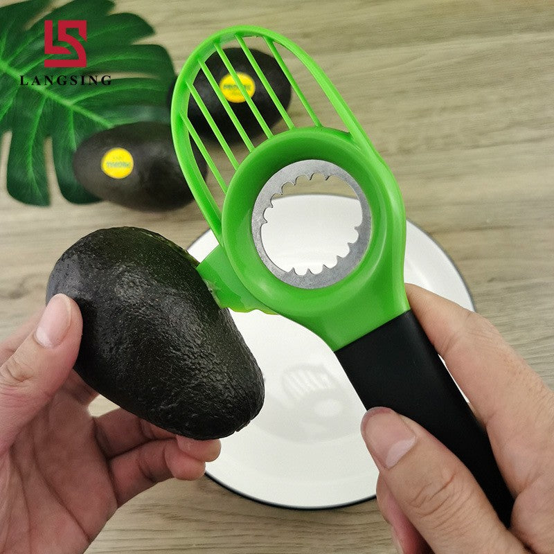 Cutit 3in1 pentru Avocado, Cutit, Scoatere Miez si Feliator Pulpa, din PP si Otel Inoxidabil, Negru/Verde