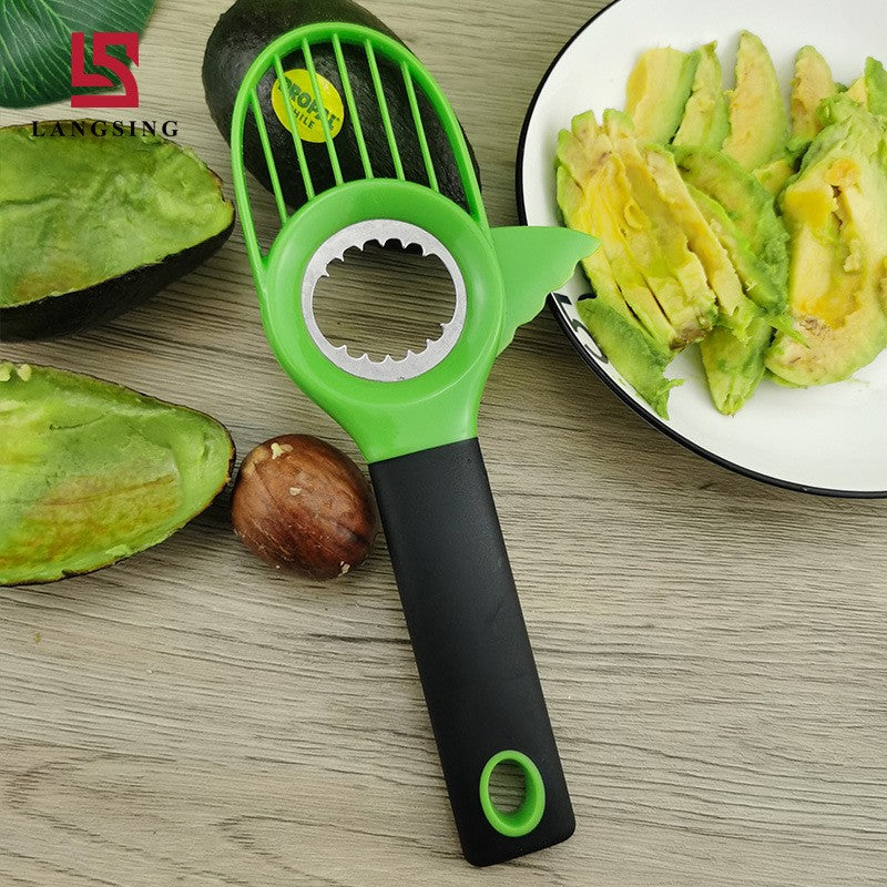 Cutit 3in1 pentru Avocado, Cutit, Scoatere Miez si Feliator Pulpa, din PP si Otel Inoxidabil, Negru/Verde