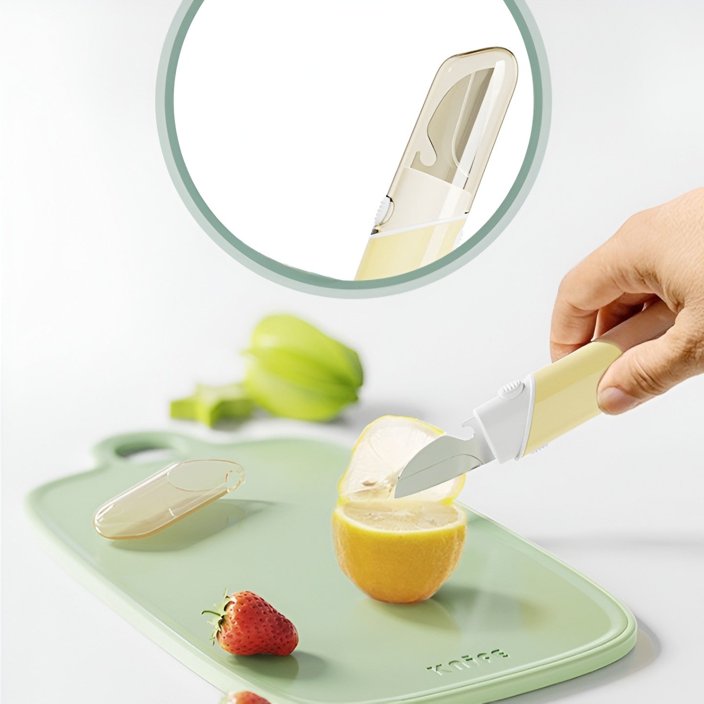 Cutit de Fructe Multifunctional, Razatoare, Curatator Fructe-Legume, Deschizator de Sticle, 18.1x3.8x2cm, Galben