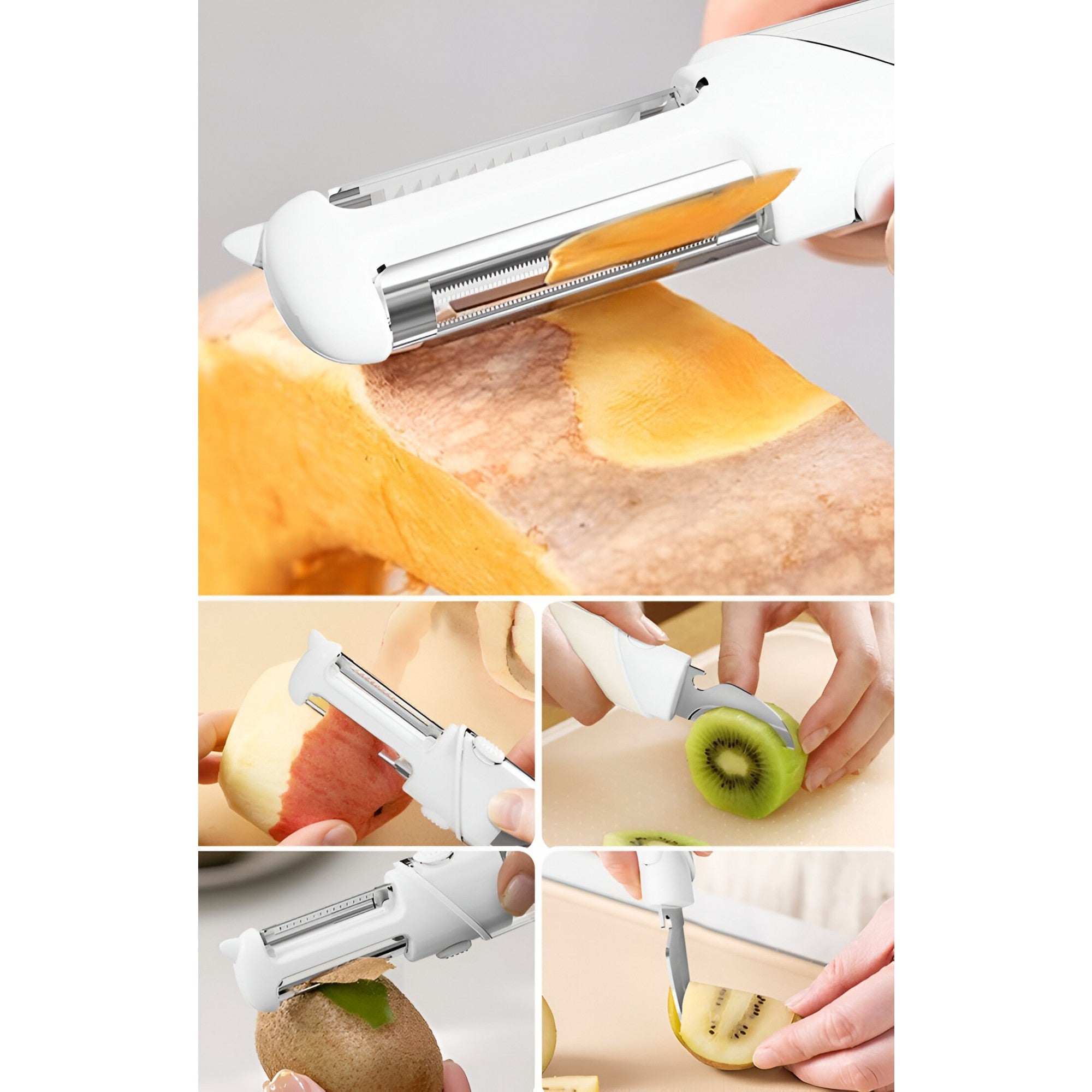 Cutit de Fructe Multifunctional, Razatoare, Curatator Fructe-Legume, Deschizator de Sticle, 18.1x3.8x2cm, Alb