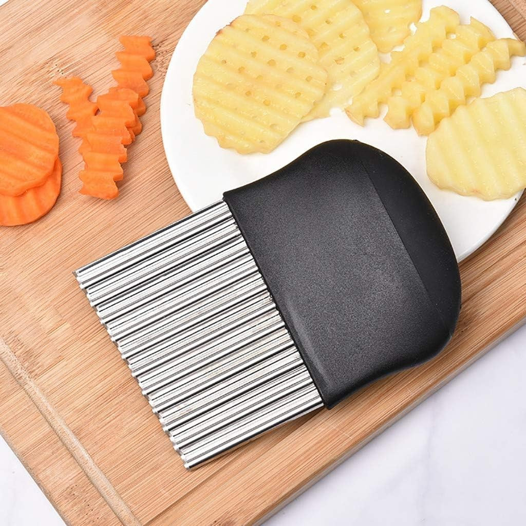 Cutit pentru Cartofi Ondulati, pentru Legume, Forma Ondulata, Usor de Utilizat, Taiere, Negru