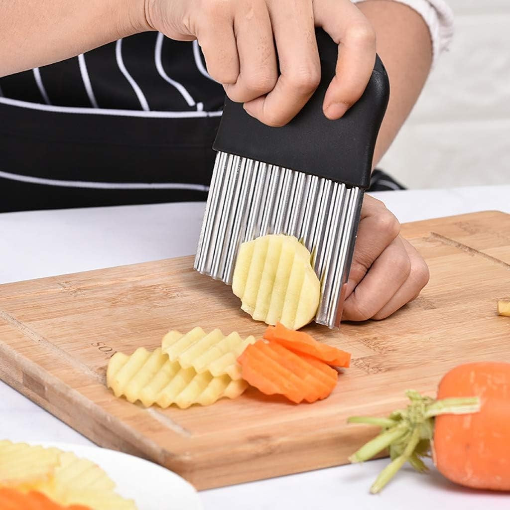 Cutit pentru Cartofi Ondulati, pentru Legume, Forma Ondulata, Usor de Utilizat, Taiere, Negru