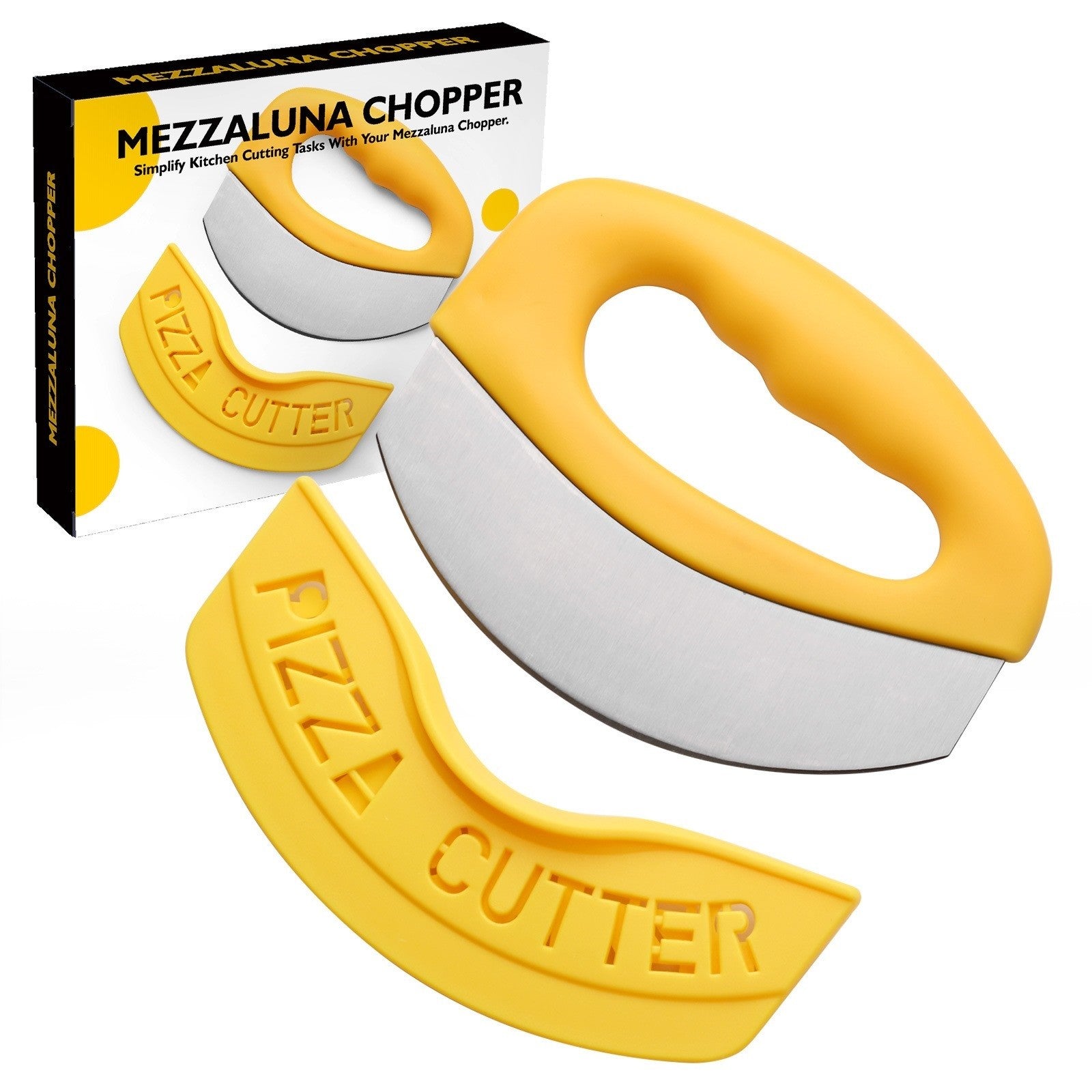 Cutit pentru taiat pizza cu protectie din silicon pentru lama, inox, 15.5 cm, galben
