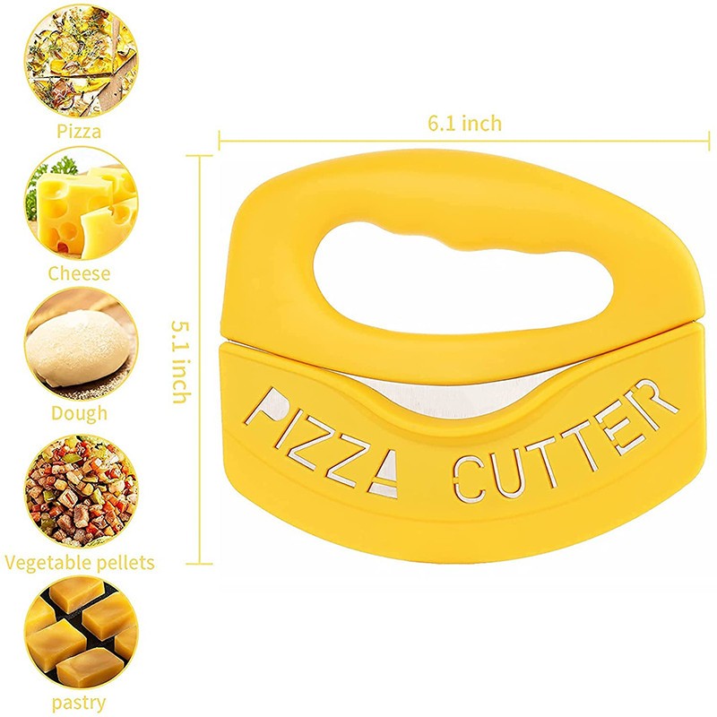 Cutit pentru taiat pizza cu protectie din silicon pentru lama, inox, 15.5 cm, galben