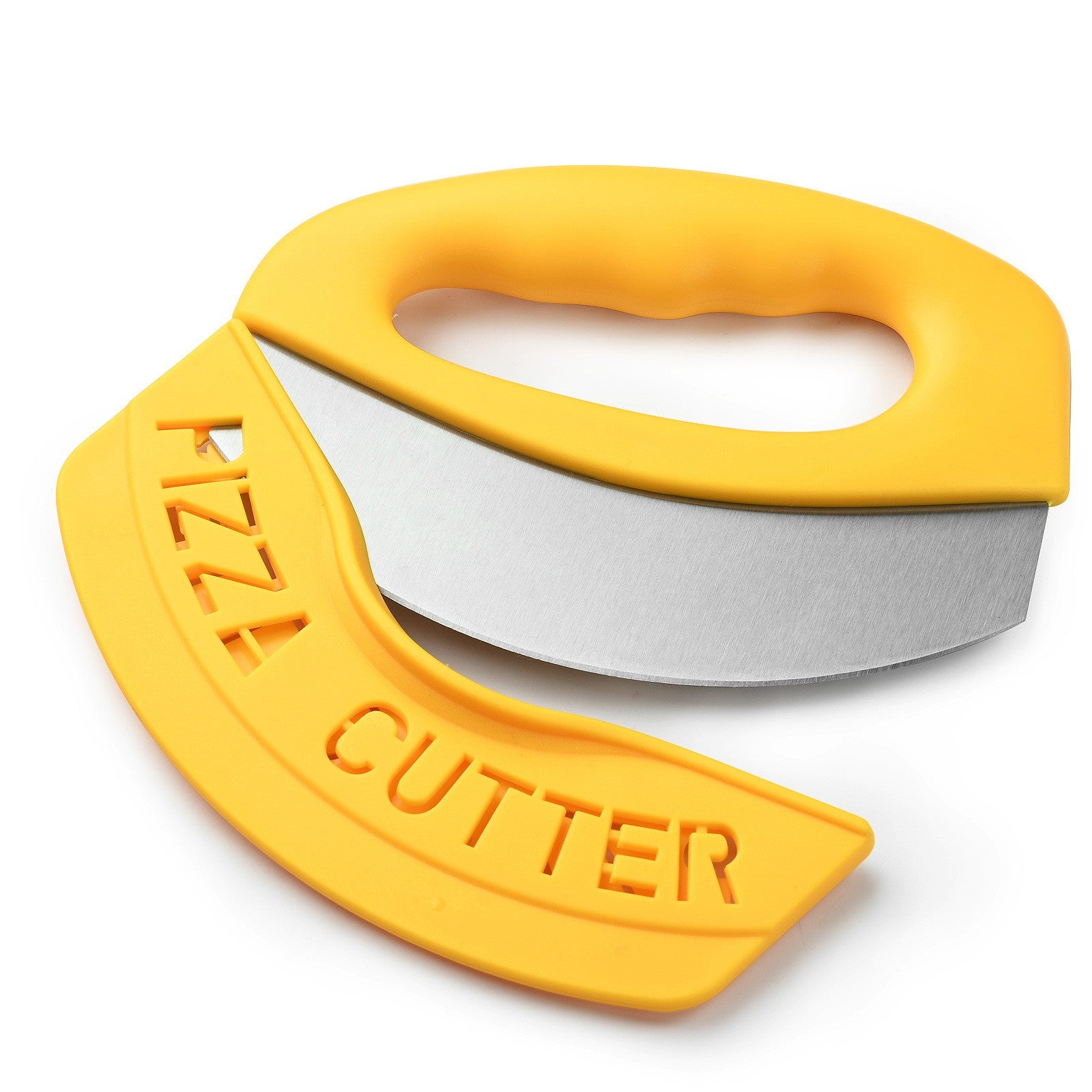 Cutit pentru taiat pizza cu protectie din silicon pentru lama, inox, 15.5 cm, galben