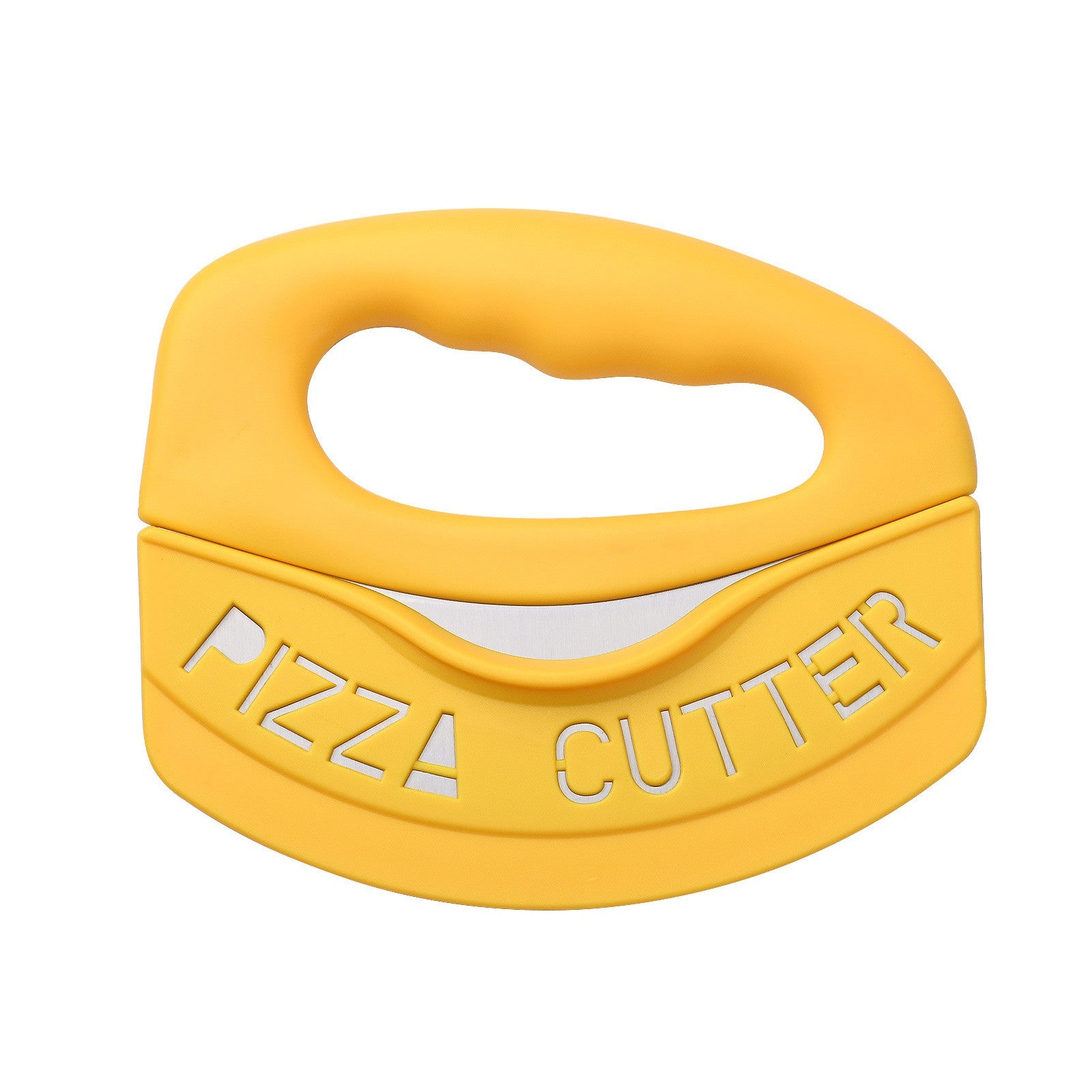 Cutit pentru taiat pizza cu protectie din silicon pentru lama, inox, 15.5 cm, galben