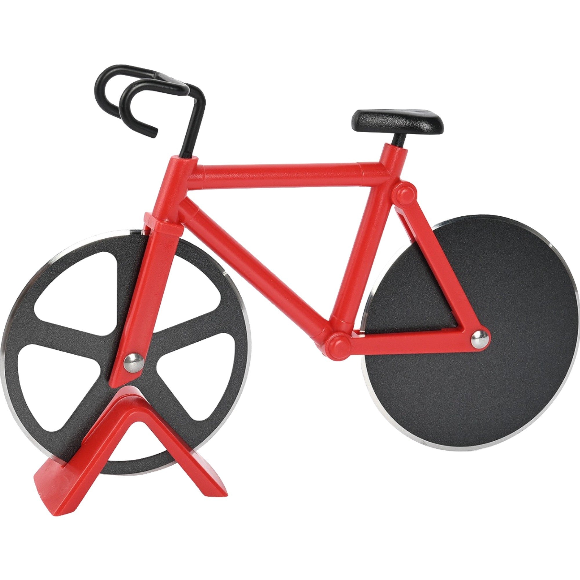 Cutit pizza creativ in forma de bicicleta, cu suport pentru cutit, 19 x 12.5 cm, otel/PP, negru