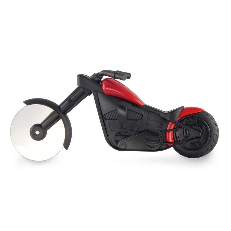 Cutit pizza creativ in forma de motocicleta, cu suport pentru cutit, 21.5 x 9.5 cm, otel/PP, negru