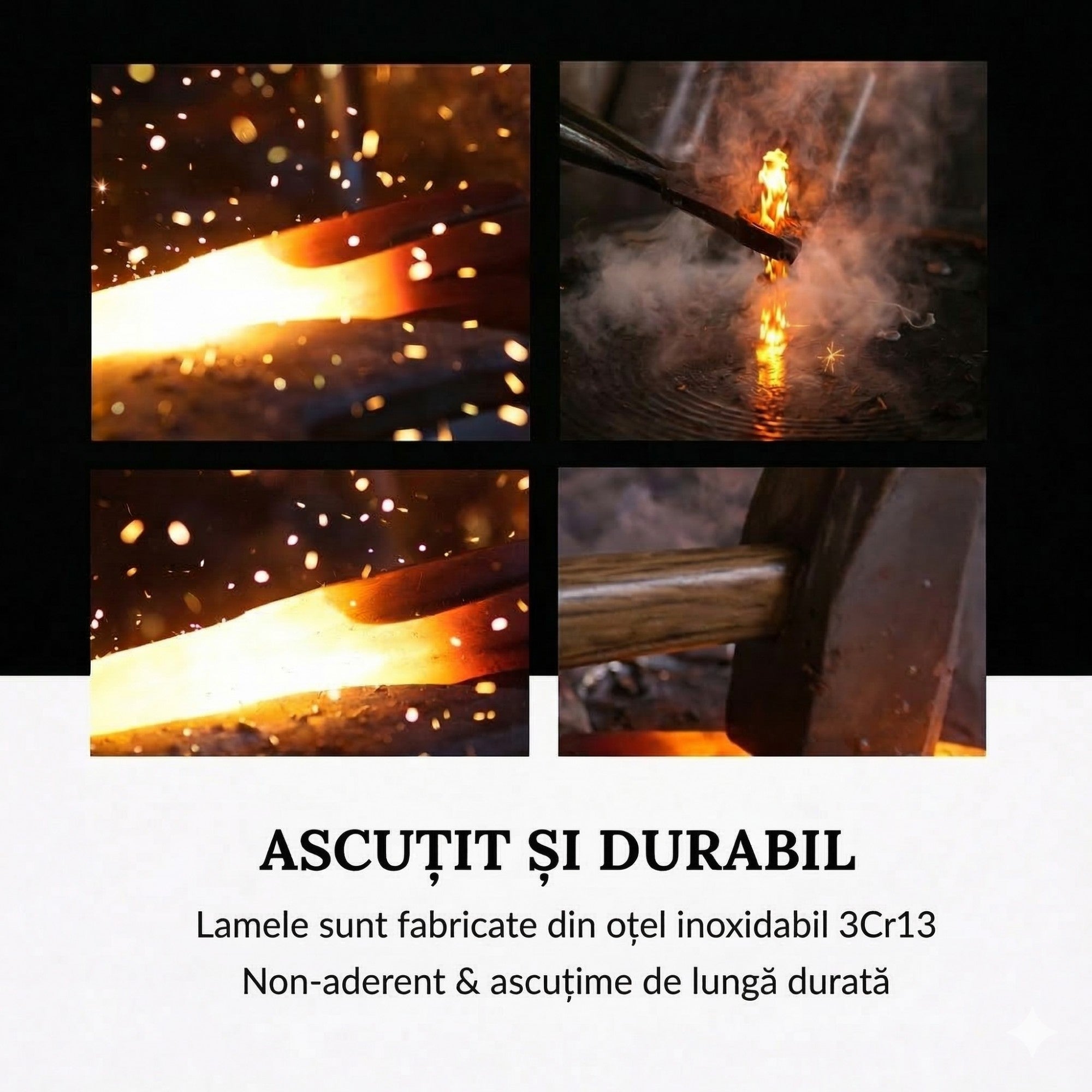Cutite Bucatarie, Set 9 Piese, Otel Inoxidabil cu Acoperire Antiaderenta, Suport Depozitare Inclus, 6 Cutite, Tija Ascutire si Foarfeca Bucatarie, 31 x 10 x 10 cm, Negru
