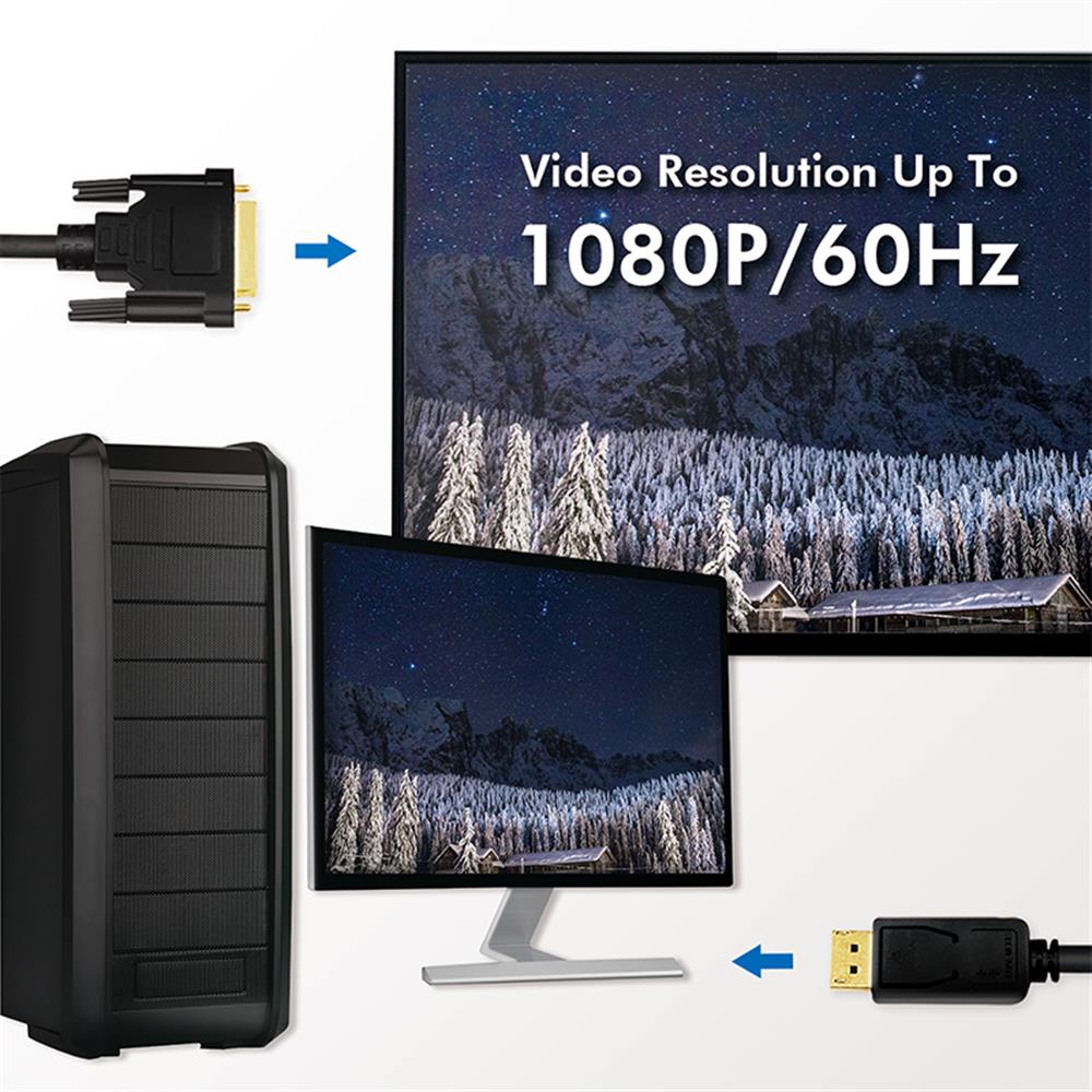 DisplayPort cable, DP 1.2 to DVI, 5m "CV0133"