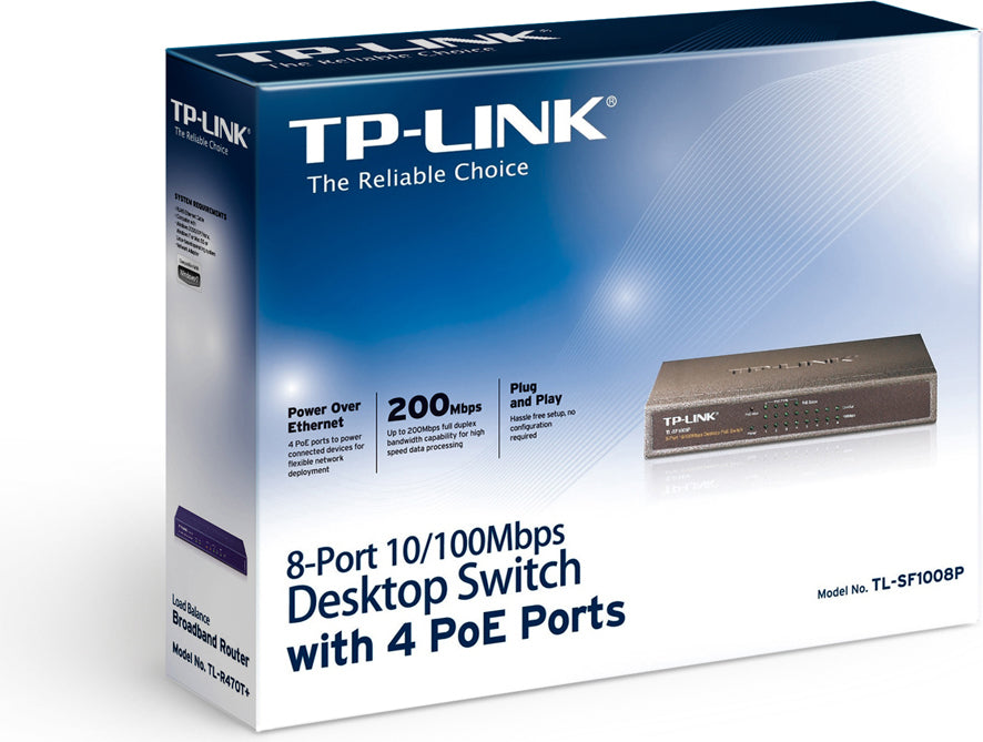 SWITCH PoE TP-LINK 8 porturi 10/100Mbps (4 PoE), IEEE 802.3af, carcasa metalica "TL-SF1008P"