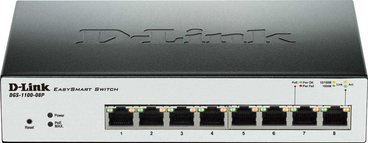 SWITCH PoE D-LINK Smart 8 porturi Gigabit (8 PoE) + 2 porturi SFP, IEEE 802.3af/at, carcasa metalica, rackabil, "DGS-1210-08P"