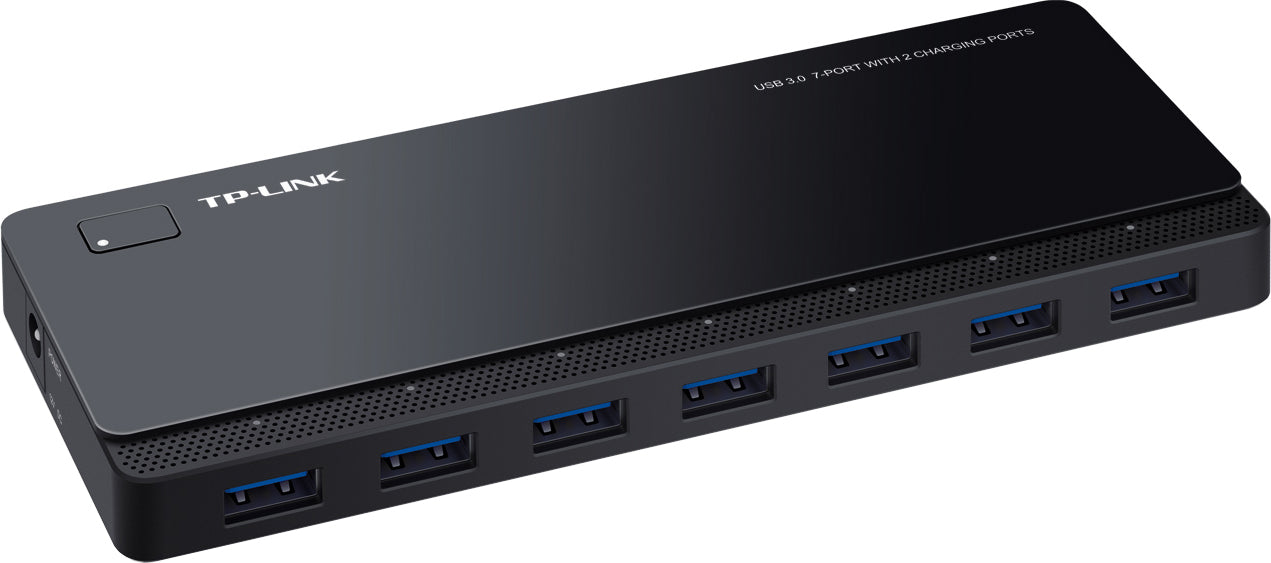 HUB extern TP-LINK, porturi USB: USB 3.0 x 7, Fast Charging Port x 2, conectare prin USB 3.0, alimentare retea 220 V, cablu 1 m, negru "UH720"