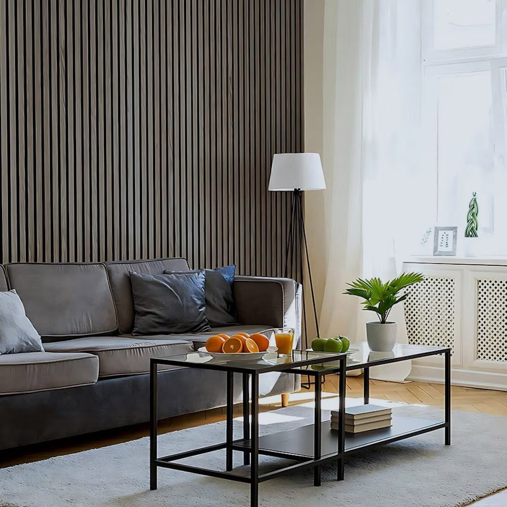 Riflaj MDF decorativ LDA PREMIUM de tip Panou Acustic, Stejar Grafit, 260x40 cm