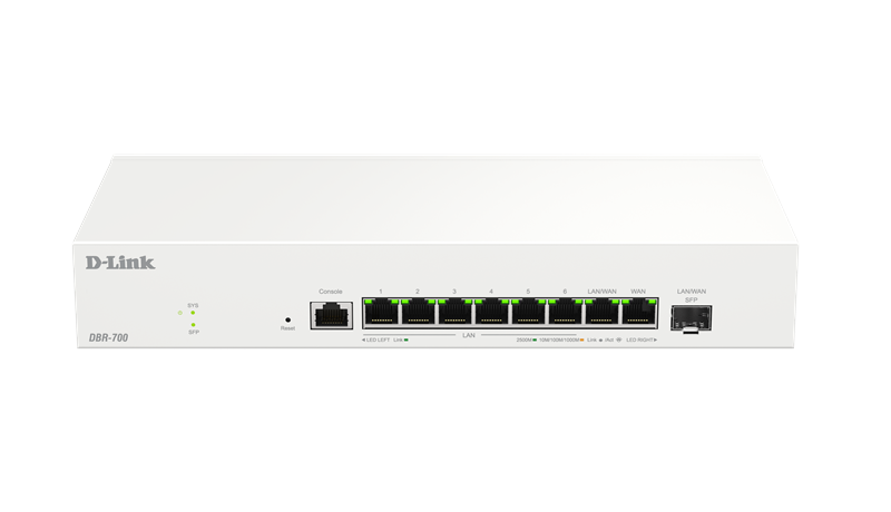 ROUTER D-Link wired 2.5 Gigabit, 1 x 2.5G WAN, 1 x 2.5G WAN/LAN, 6 x 2.5G LAN, 1 x 1G/2.5G SFP, tehnologie VPN "DBR-700"