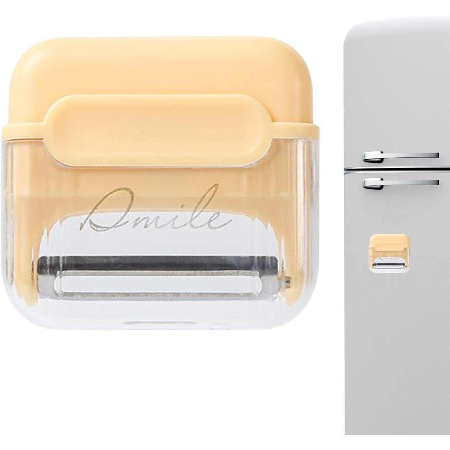 Decojitor/Curatator manual de legume si fructe, portabil, cu magnet, doua lame, Inox, Galben, 6.7x6x1.6 cm