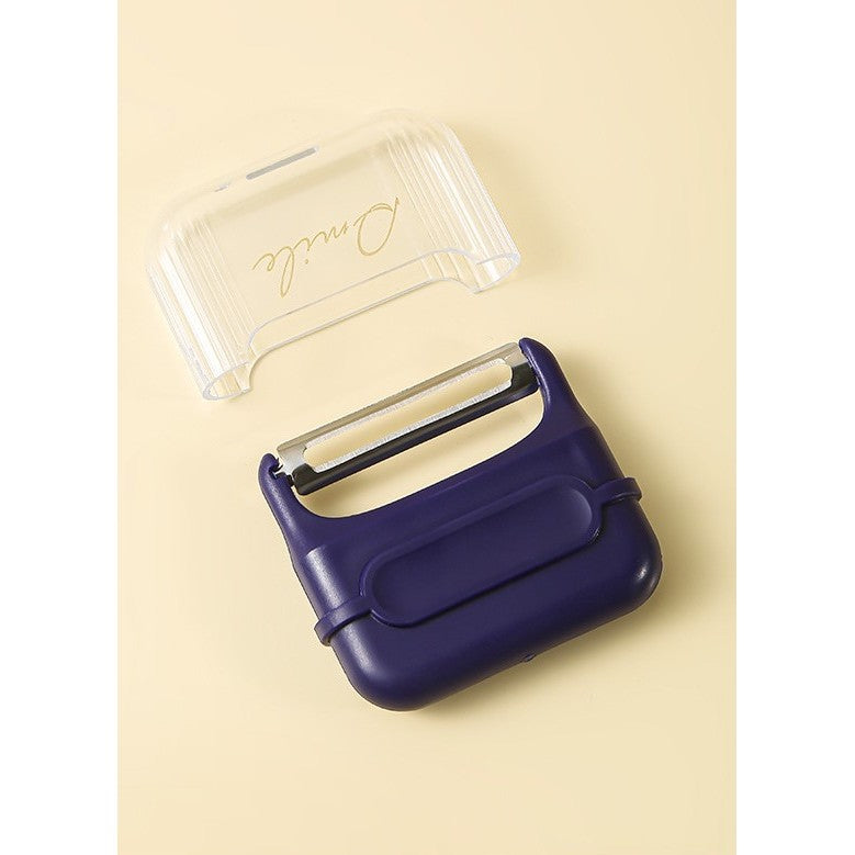 Decojitor/Curatator manual de legume si fructe, portabil, cu magnet, doua lame, Inox, Mov, 6.7x6x1.6 cm