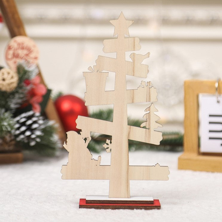 Decoratiune de Craciun din Lemn, pentru Masa, Scris We Wish You A Merry Christmas, Model Bradut, 21.5x12.2x4 cm, Multicolor