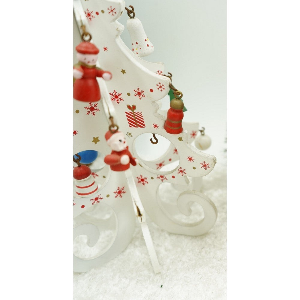 Decoratiune Craciun, Brad, Alb, 6 cavitati cu ornamente, 12 cm x 20 cm, Lemn