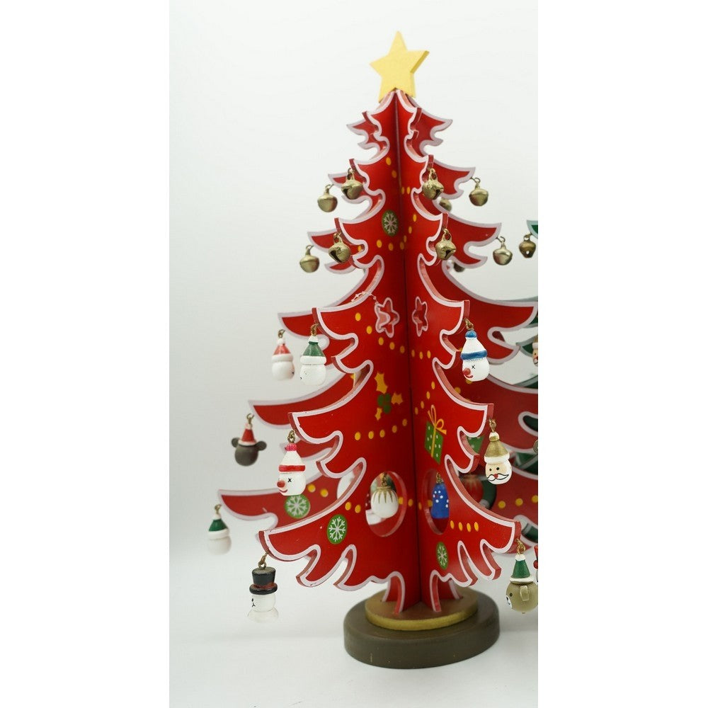 Decoratiune Craciun, Brad, Rosu/Alb, 15 cavitati cu ornamente, 25.5 cm x 33 cm, Lemn