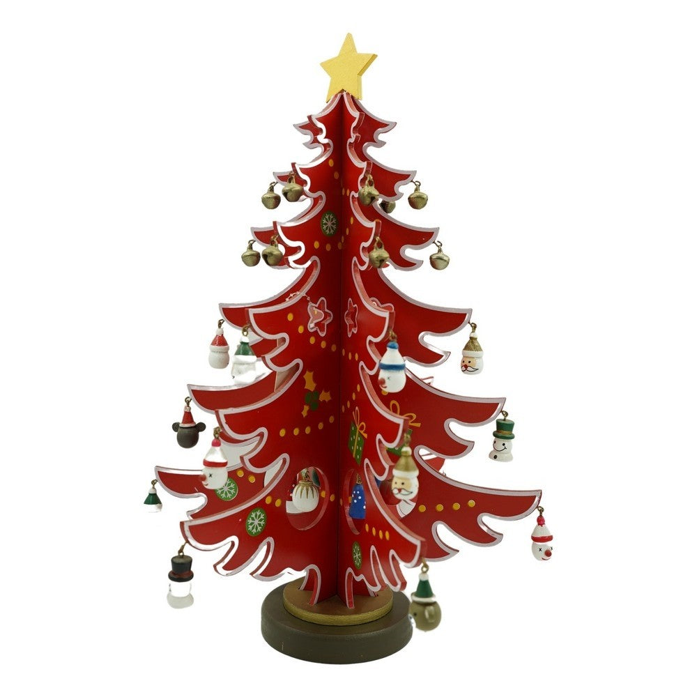 Decoratiune Craciun, Brad, Rosu/Alb, 15 cavitati cu ornamente, 25.5 cm x 33 cm, Lemn
