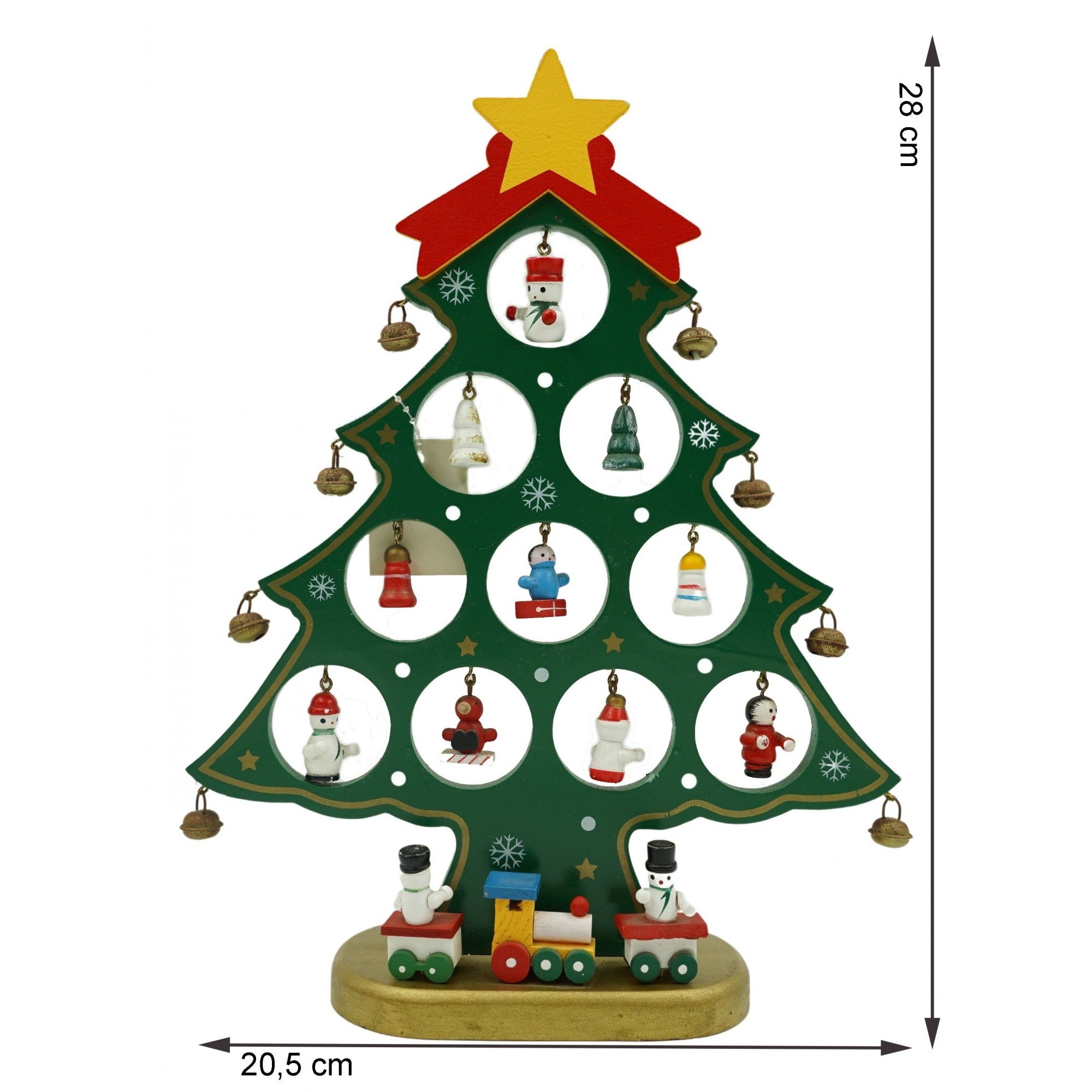 Decoratiune Craciun, Brad, Verde, 10 cavitati cu ornamente, 20.5 cm x 28 cm, Lemn