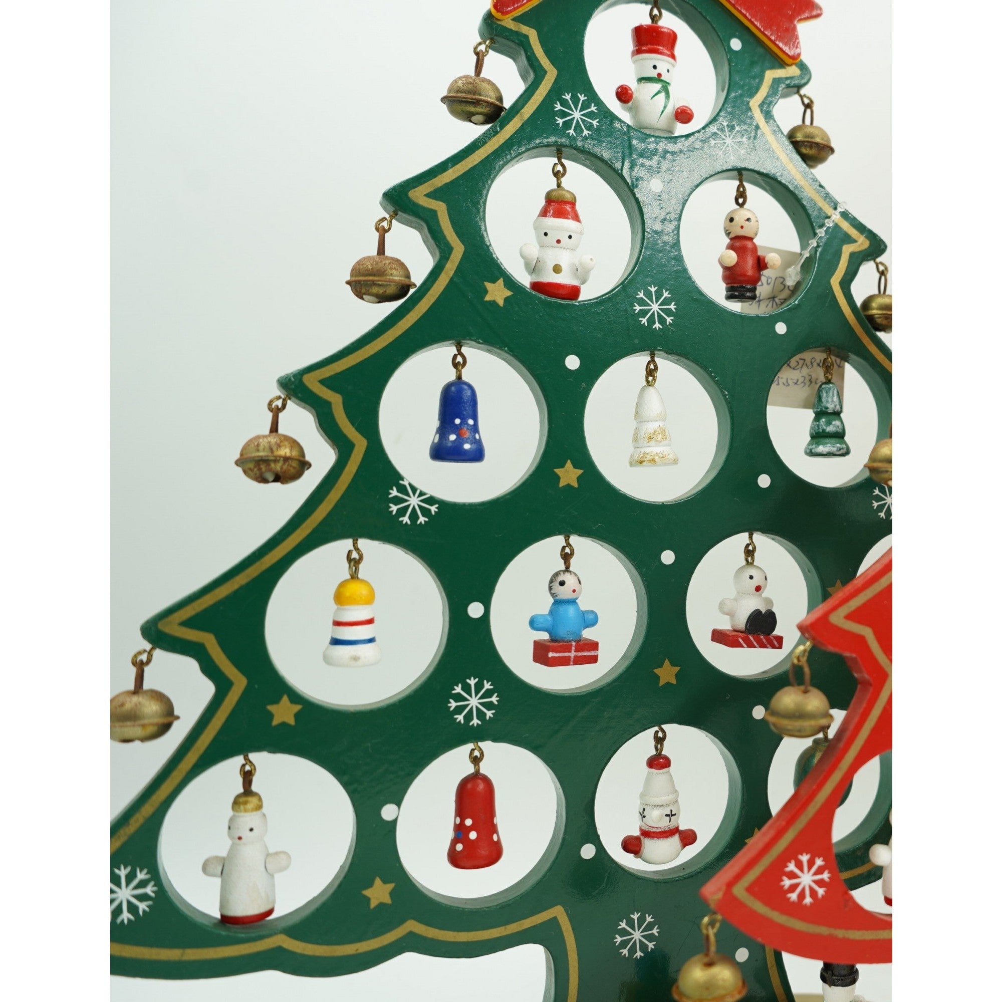 Decoratiune Craciun, Brad, Verde, 15 cavitati cu ornamente, 25.5 cm x 33 cm, Lemn