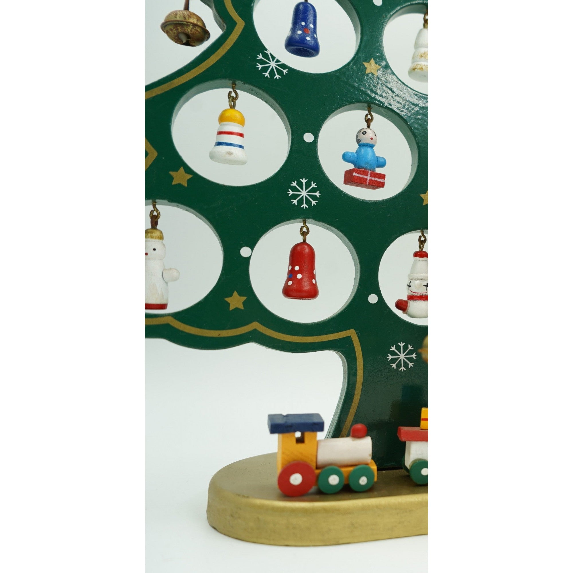 Decoratiune Craciun, Brad, Verde, 15 cavitati cu ornamente, 25.5 cm x 33 cm, Lemn