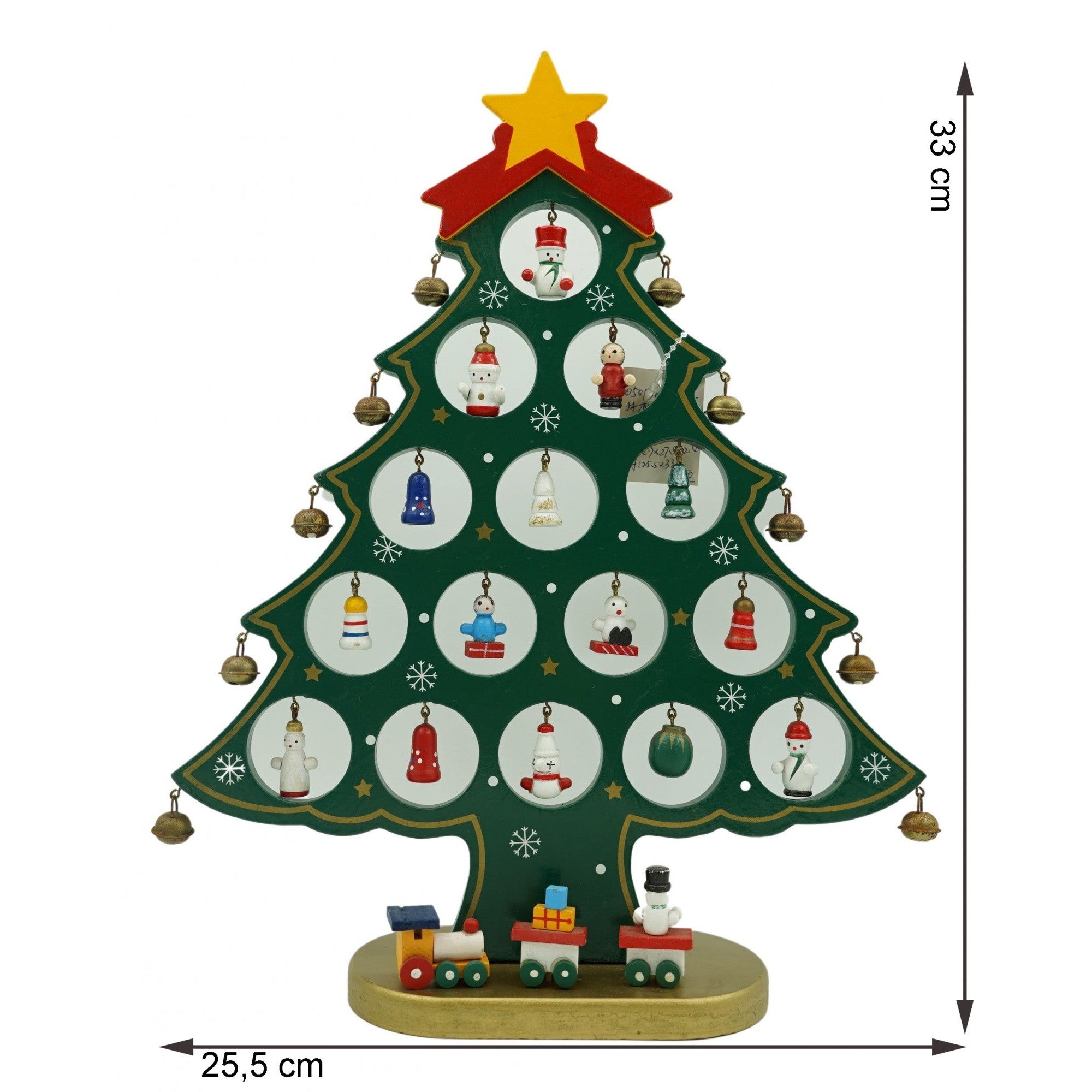 Decoratiune Craciun, Brad, Verde, 15 cavitati cu ornamente, 25.5 cm x 33 cm, Lemn