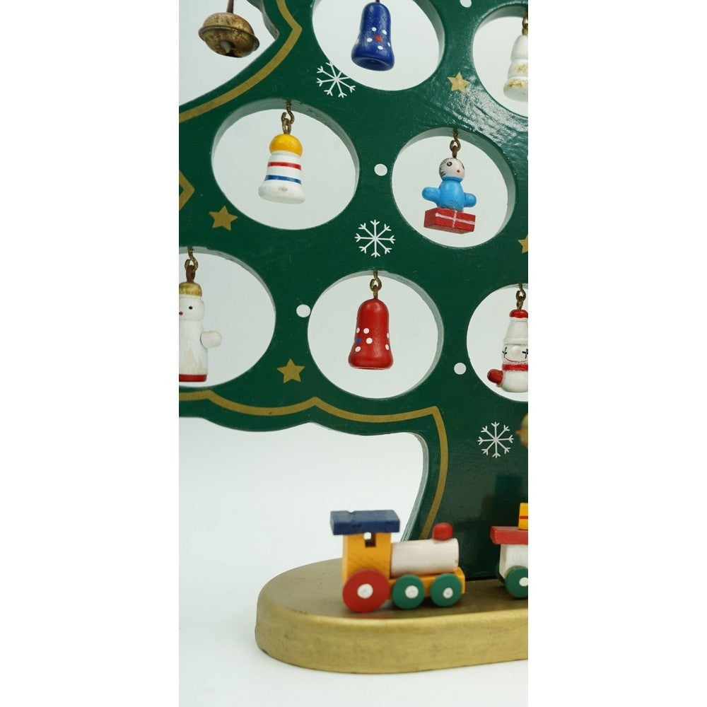 Decoratiune Craciun, Brad, Verde, 15 cavitati cu ornamente, 25.5 cm x 33 cm, Lemn