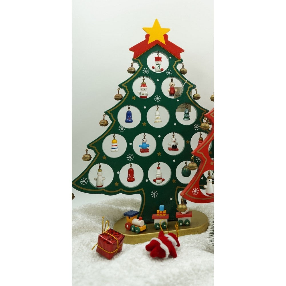 Decoratiune Craciun, Brad, Verde, 15 cavitati cu ornamente, 25.5 cm x 33 cm, Lemn