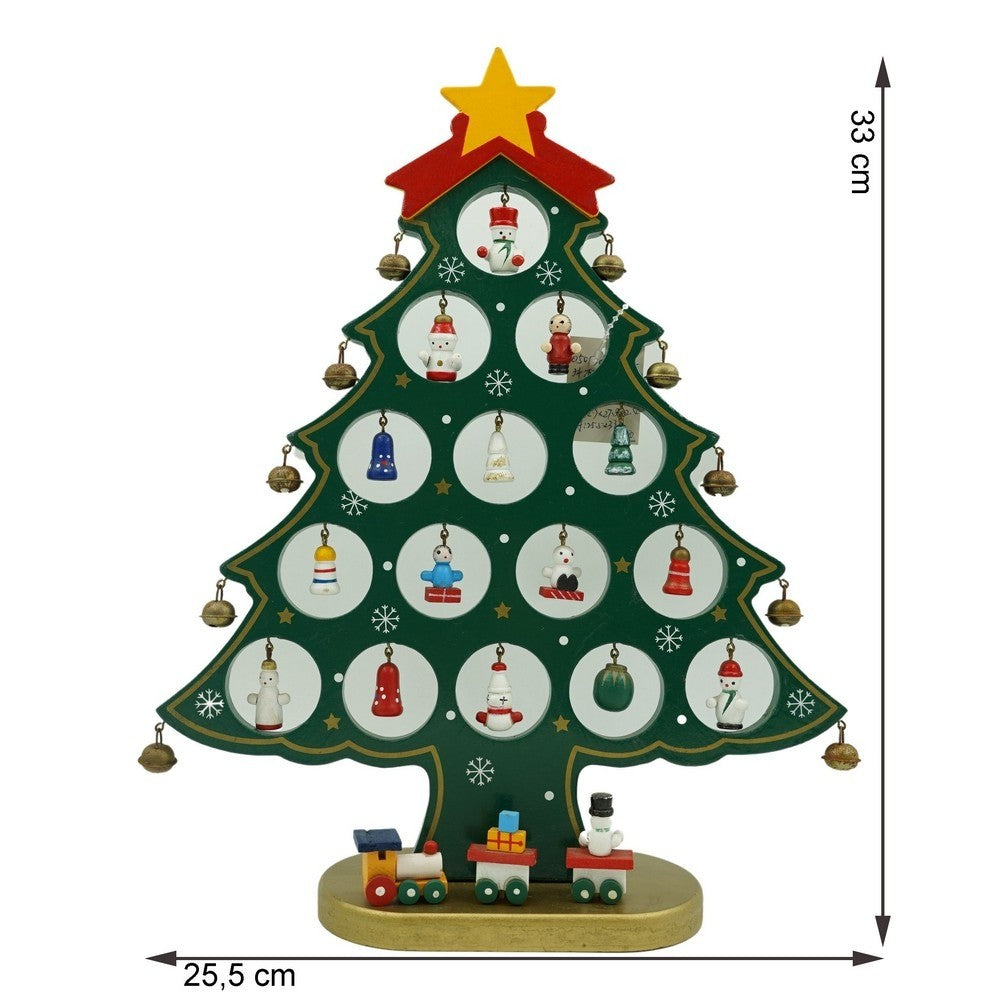 Decoratiune Craciun, Brad, Verde, 15 cavitati cu ornamente, 25.5 cm x 33 cm, Lemn