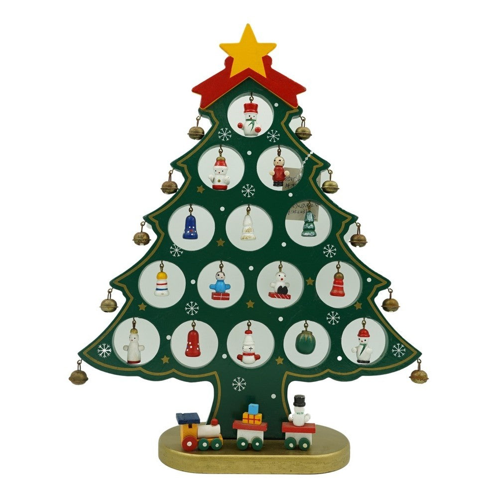 Decoratiune Craciun, Brad, Verde, 15 cavitati cu ornamente, 25.5 cm x 33 cm, Lemn