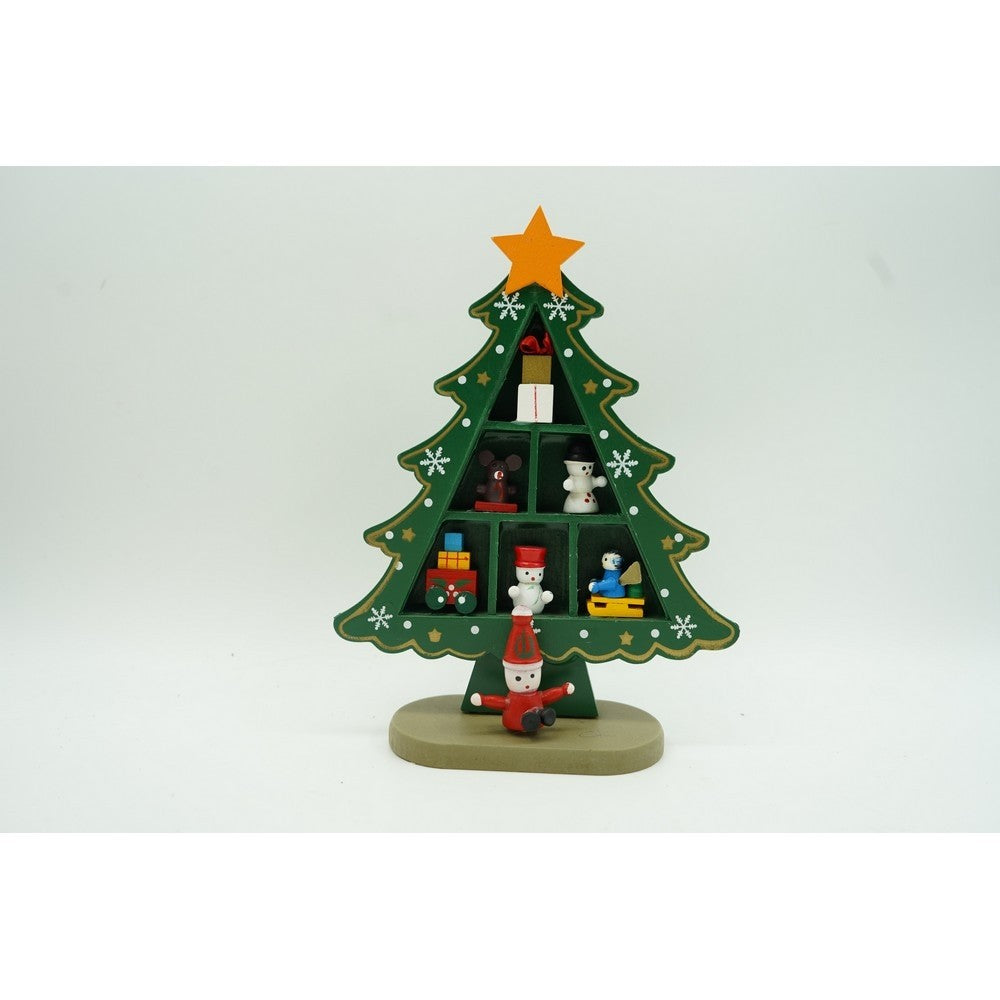 Decoratiune Craciun, Brad, Verde, 3 randuri cu ornamente, 12 cm x 18 cm, Lemn