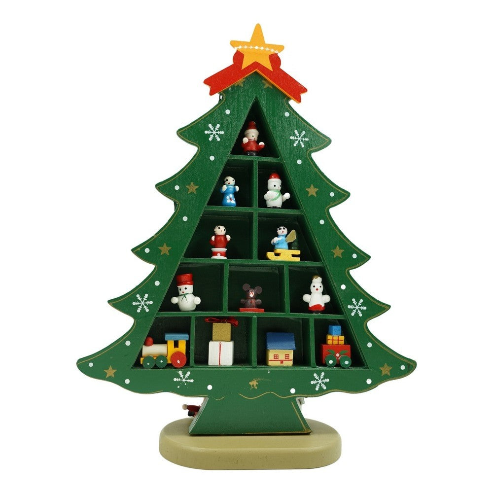 Decoratiune Craciun, Brad, Verde, 5 cavitati cu ornamente, 22 cm x 29 cm, Lemn