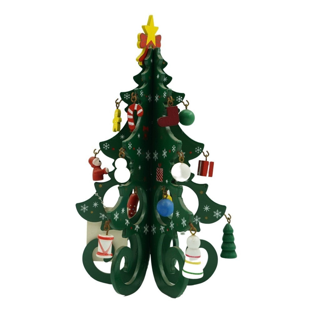 Decoratiune Craciun, Brad, Verde, 6 cavitati cu ornamente, 12 cm x 20 cm, Lemn