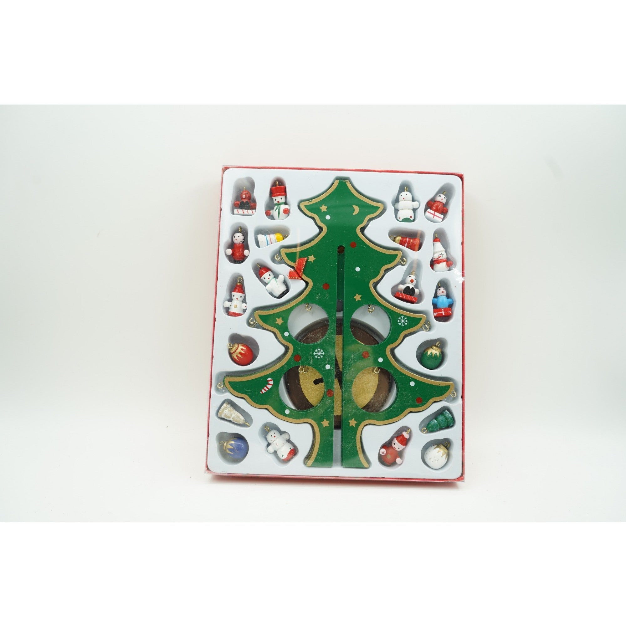 Decoratiune Craciun, Brad, Verde, 8 cavitati cu ornamente, 18.5 cm x 25 cm, Lemn