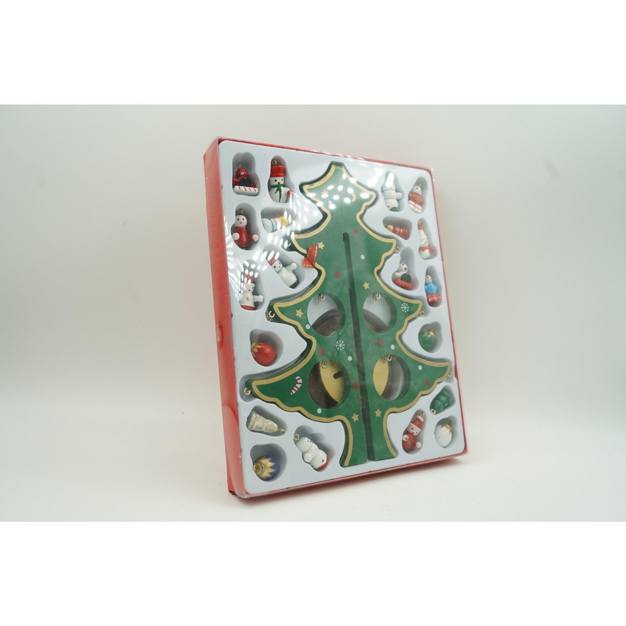 Decoratiune Craciun, Brad, Verde, 8 cavitati cu ornamente, 18.5 cm x 25 cm, Lemn
