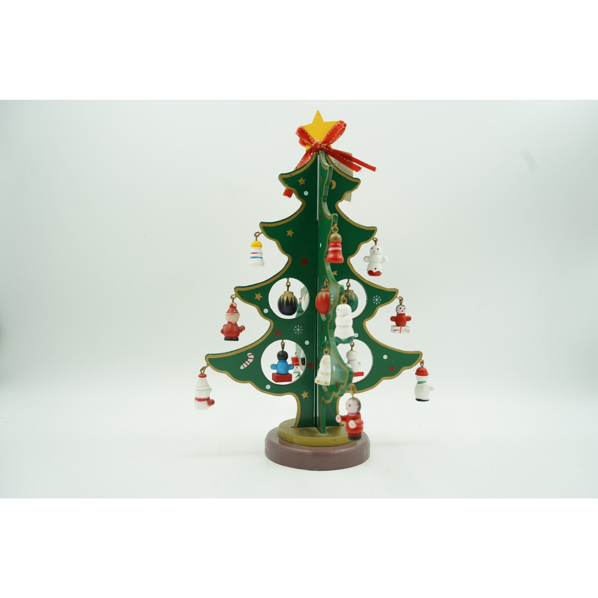 Decoratiune Craciun, Brad, Verde, 8 cavitati cu ornamente, 18.5 cm x 25 cm, Lemn