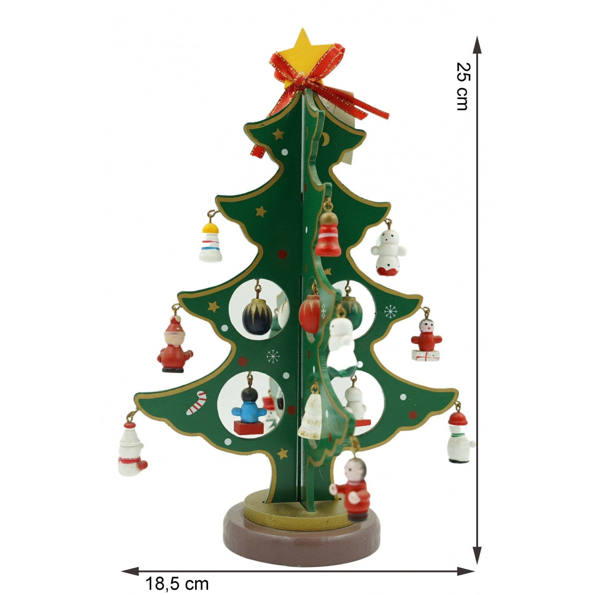 Decoratiune Craciun, Brad, Verde, 8 cavitati cu ornamente, 18.5 cm x 25 cm, Lemn