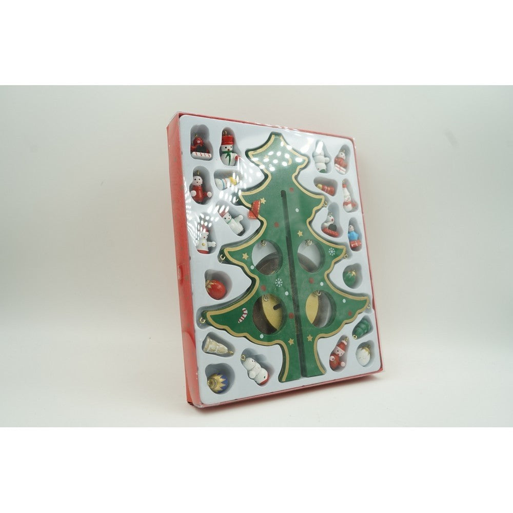 Decoratiune Craciun, Brad, Verde, 8 cavitati cu ornamente, 18.5 cm x 25 cm, Lemn