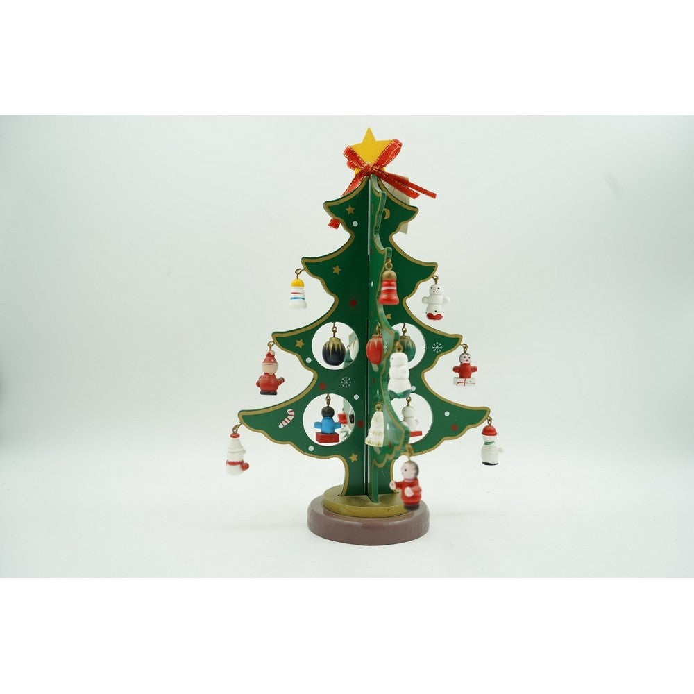 Decoratiune Craciun, Brad, Verde, 8 cavitati cu ornamente, 18.5 cm x 25 cm, Lemn