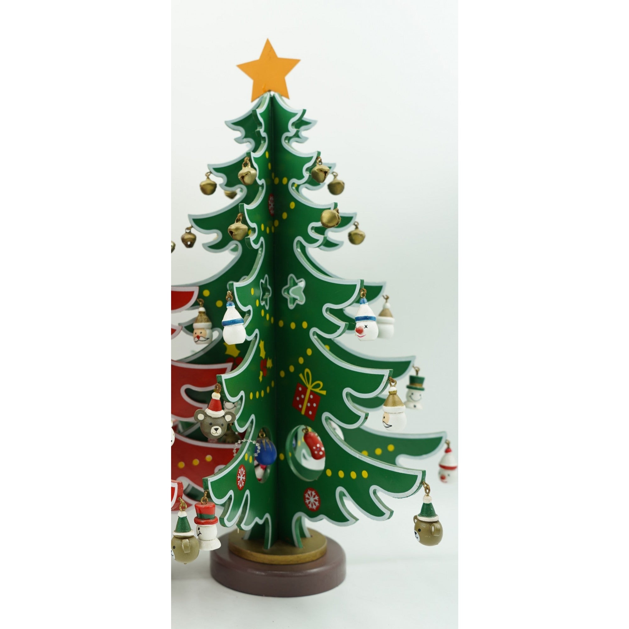 Decoratiune Craciun, Brad, Verde/Alb, 15 cavitati cu ornamente, 25.5 cm x 33 cm, Lemn