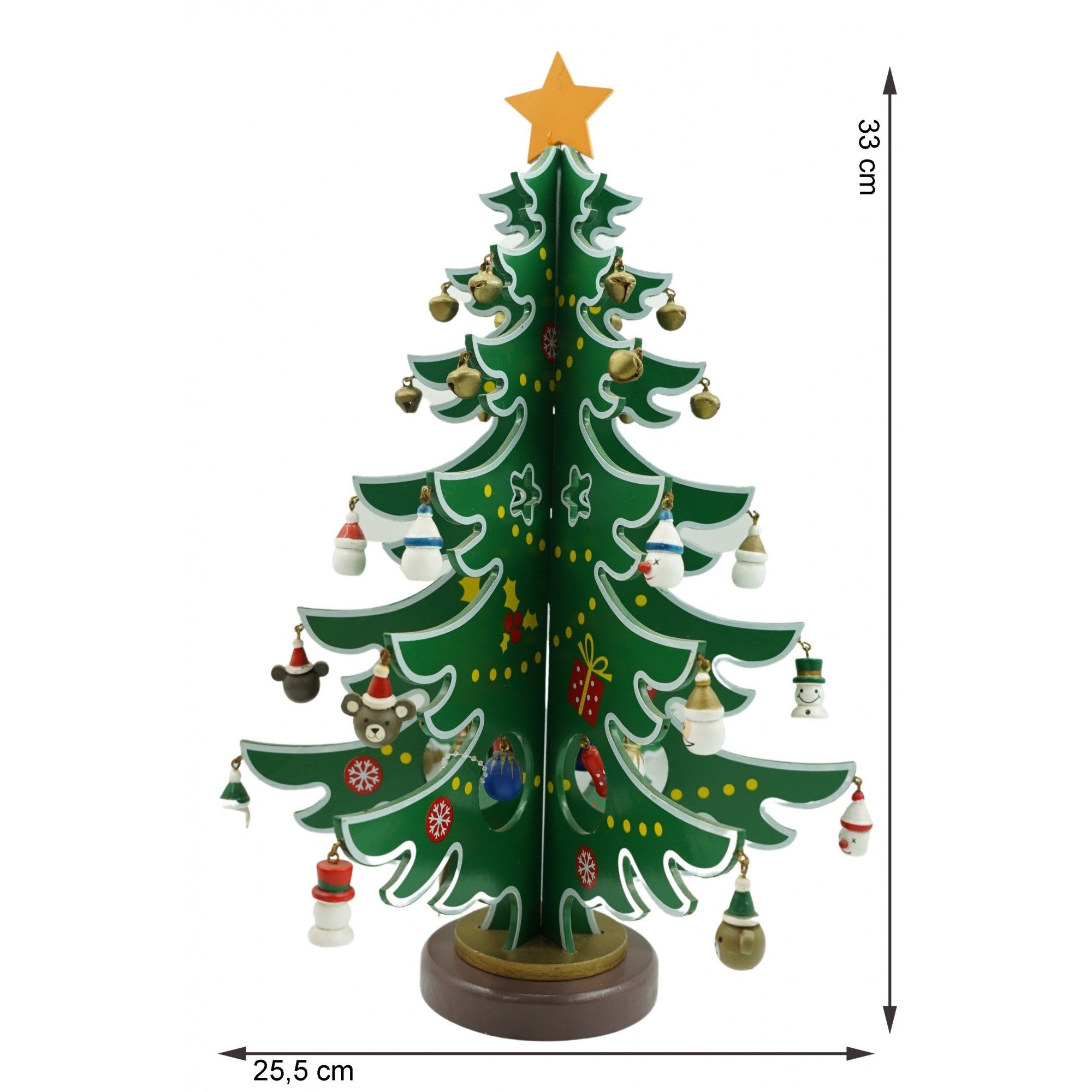 Decoratiune Craciun, Brad, Verde/Alb, 15 cavitati cu ornamente, 25.5 cm x 33 cm, Lemn