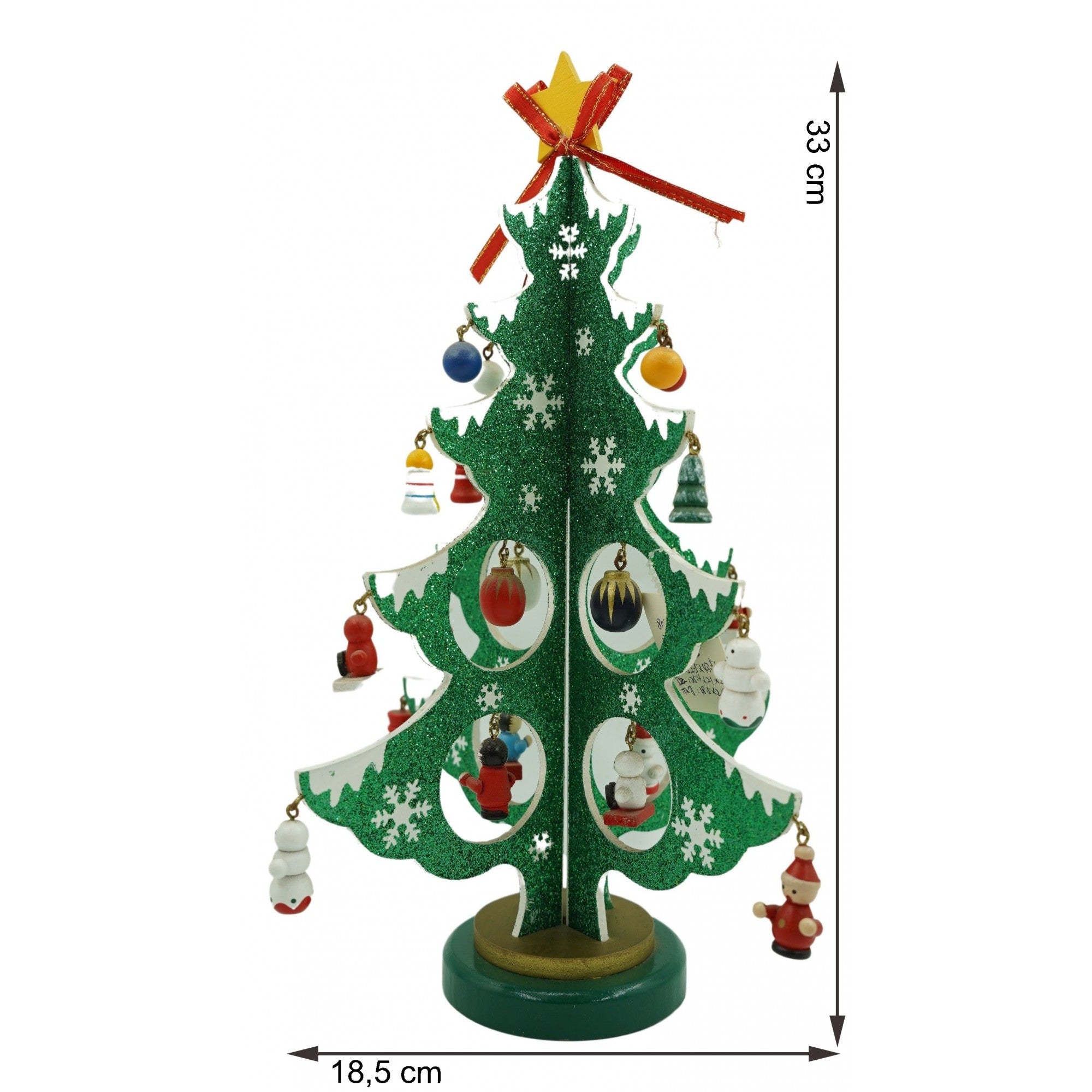 Decoratiune Craciun, Brad, Verde/Alb, 8 cavitati cu ornamente, 18.5 cm x 33 cm, Lemn