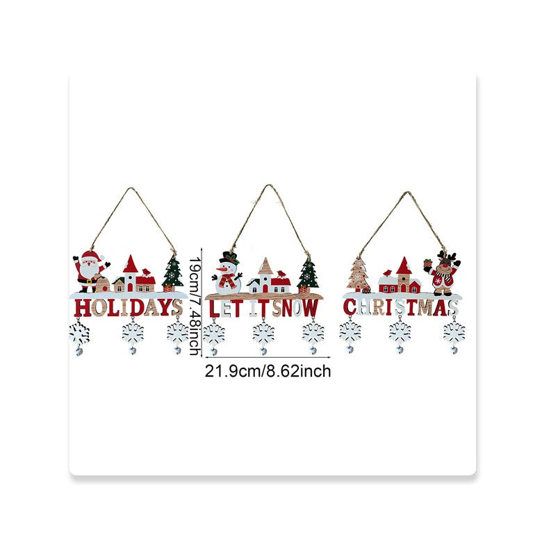 Decoratiune de Craciun din Lemn, cu Snur pentru Agatare in Brad, Model Mos Craciun, Scris Let It Snow, 21.9x19 cm, Multicolor