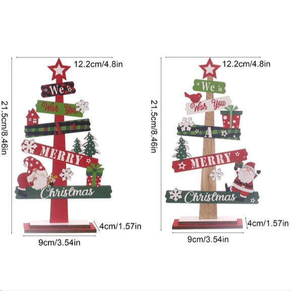 Decoratiune de Craciun din Lemn, pentru Masa, Model Bradut, Scris We Wish You A Merry Christmas, 21.5x12.2x4 cm, Multicolor